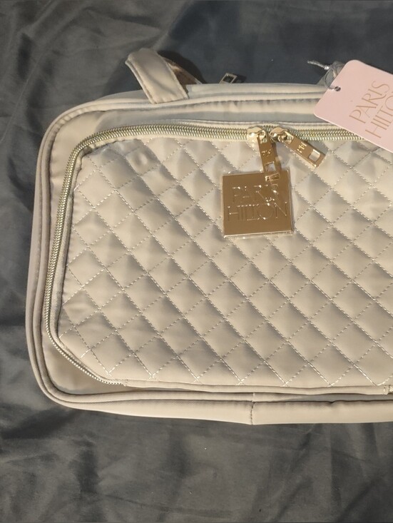 Paris Hilton Handbags - Paris Hilton Quilted Cosmetic Case In Light Beige With Gold Hardware/NWT